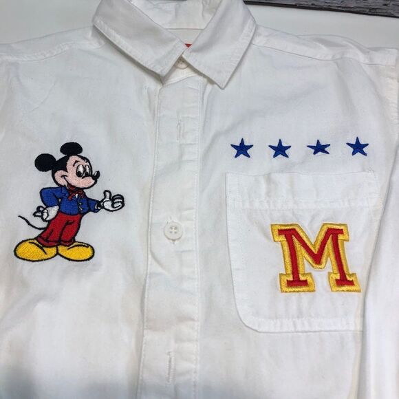 DISNEY Mickey Mouse Embroidered Vintage Button Up Long sleeved Shirt Boys size 6 - Picture 2 of 6
